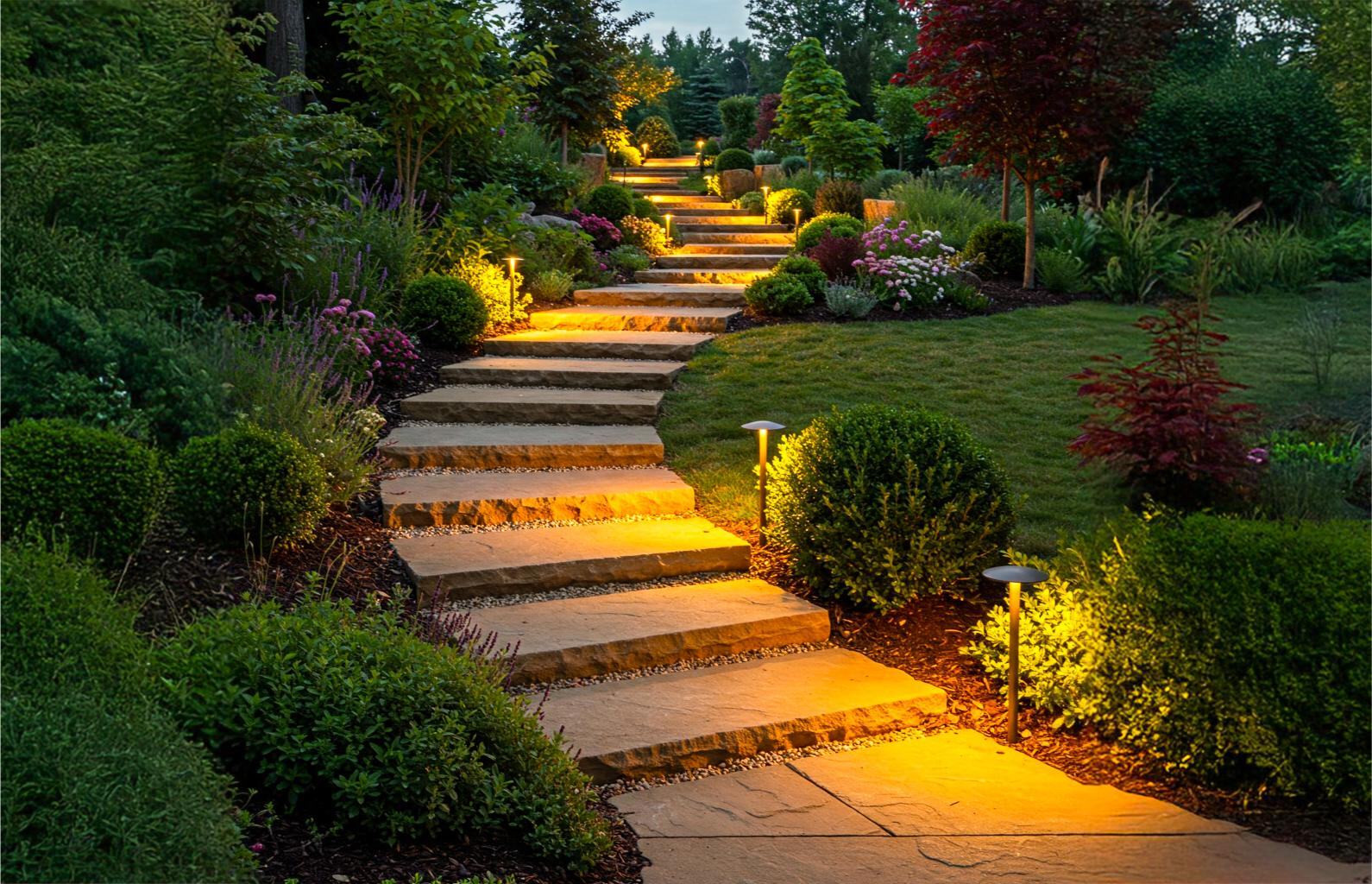 Outdoor lighting and audio installation — Green Grass Landscape, Chicago's western suburbs