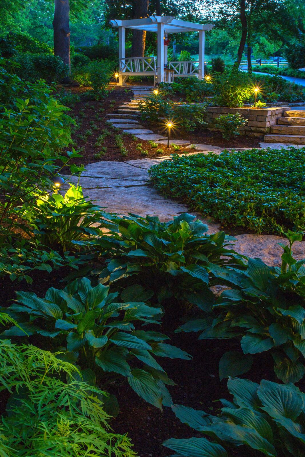Outdoor lighting and audio installation — Green Grass Landscape, Chicago's western suburbs